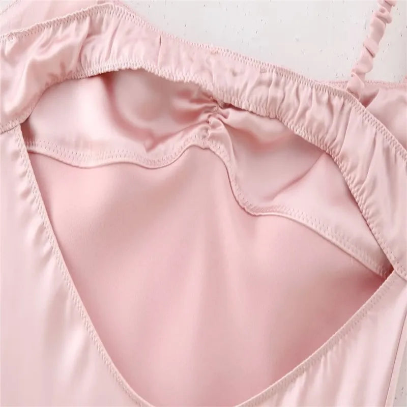 LBSFY -Satin Solid Color Pink Sweet Casual Long Dress Backless Sexy Sleeveless Slim Women Summer Dress Female Clothing 2025 New