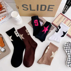 Lbsfy Women's Socks Mid-tube Spring Winter autumn Streetwear Cotton Star Print Ladies Socks Pack Girls Gift