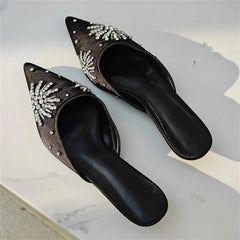 LBSFY  -  Fashion Crystal Diamond Pointed Toe Mules Women Slippers Elegant Thin Low Heels Casual Dress Shoes Large Size 35-43