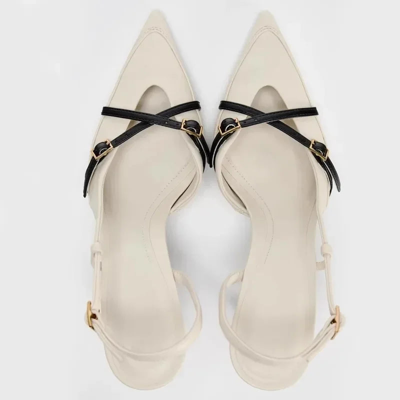 Lbsfy Pointed Toe Thin Heels Sandals Women Belt Buckle Elegant Slingback High Heels Female Brand Mules Pumps Zapatos De Mujer