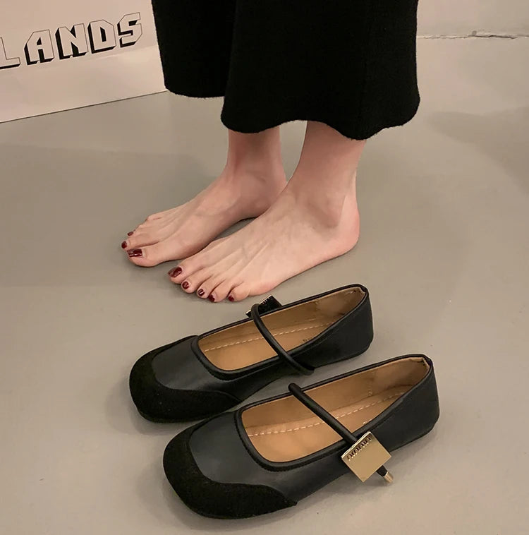 LBSFY -Women Flat Shoes Fashionable and Versatile Square Toe French Mary Jane Shoes Women New Summer Soft Soled Beanie Shoes