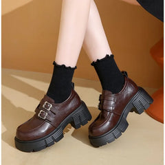 LBSFY -Women's High Heel Soft Leather Shoes Spring Thick Bottom Platform Mary Jane Shoes Retro Japanese Jk Uniform Lolita Shoes Women