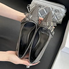 Lbsfy Elegant Patent Leather Metal Belt Buckle Designer Women Pumps Sexy Pointed Toe Thin High Heels High Quality Mary Jane Mules Shoe
