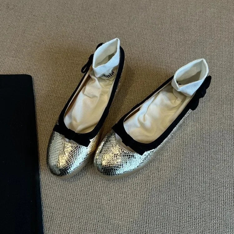 LBSFY -Women's Slip-On Ballet Flat Shoes Summer New Style Retro Fairy Evening Commute Low Heel round Toe Soft Leather Shoes
