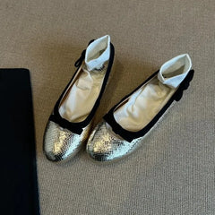 LBSFY -Women's Slip-On Ballet Flat Shoes Summer New Style Retro Fairy Evening Commute Low Heel round Toe Soft Leather Shoes