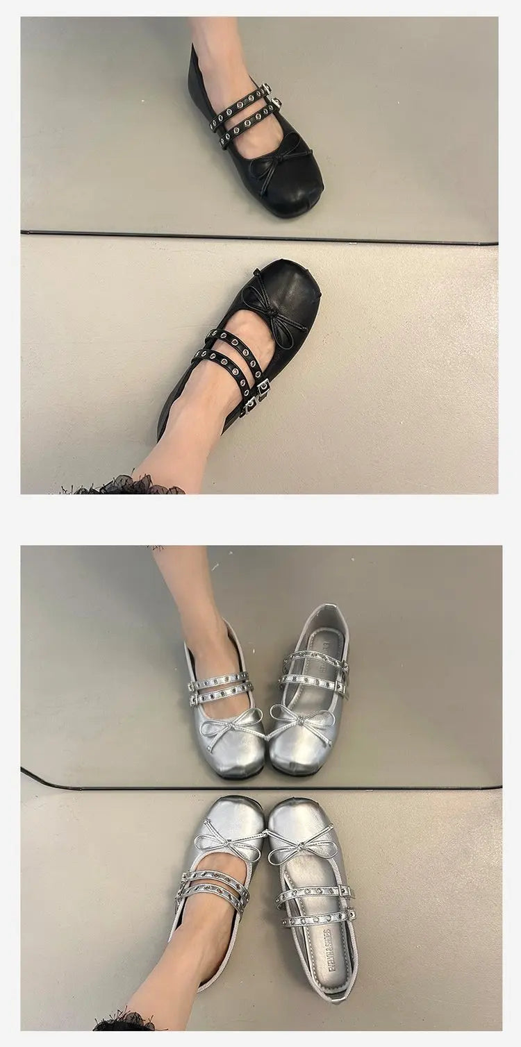 LBSFY -2025 Hot Selling Square Toe Butterfly-knot Women Mary Jane Shoes Ladies Soft Sole Dress Flats Casual Street Style Ballet Shoes