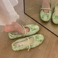 LBSFY -Winter Women Flats Round Toe Shallow Slip On Ladies Casual Ballet Fur Shoes Soft Leather Eelgant Dress Shoes Mujer