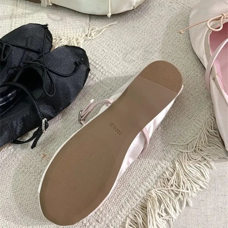 LBSFY  -   Women Ballet Flats Satin Summer Shoes Round Toe Ballerines Bow Buckle Pink Elegantes Bailarinas Zapatos de mujer