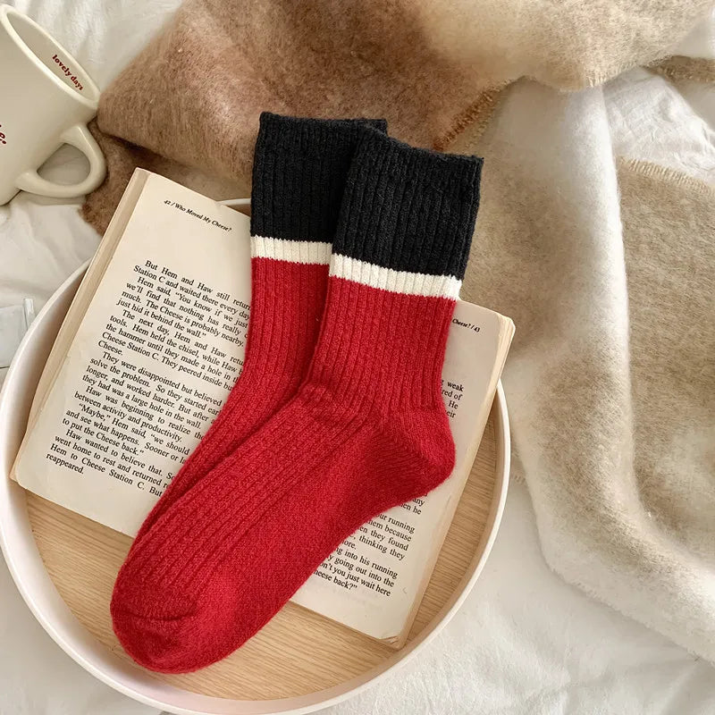 Lbsfy Wool Winter Thick Warm Cute Socks Cotton Korean Wool Stripe Designer Socks Middle Tube Kawaii Casual Harajuku Women Socks