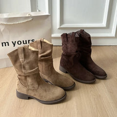 LBSFY -New Style Fashion Women's Retro Sta Boots Spring Autumn Women's Fashionable Mid-Calf Knight Ort Boots Plus Size Zapatos Mujer