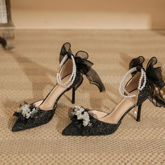 LBSFY  -  Size 34-40 Black Sequin Rhinestone Pointed Toe High Heels Women Shoes Stiletto Heel Summer Buckle Fashion Shoes