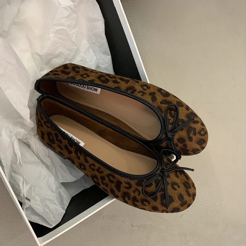 LBSFY -Women Ballet Flats Mixed Color Round Toe Ladies Slip-On Shoes Elegant Flat Heels Butterfly Knot Shallow Flats Female Sh