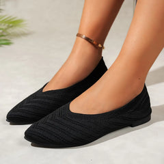 LBSFY -Women's Pointed Toe Flat Shoes Solid Color Knitted Slip on Shoes Casual Breathable Ballet Flats Women Loafers Shoes