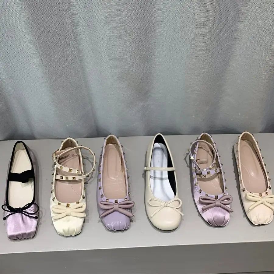 LBSFY  -  Luxury Satin Silk Ballet Shoes Woman Classic Square Toe Bowtie Elastic Band Ballerina Flats Ladies Soft Loafers Mujer