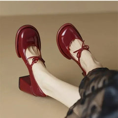 LBSFY -Red Heels Women Spring New Round Toe Women's Pumps Comfortable Chunky Heel Mary Jane Shoes Simple Elegant Lady Formal Shoes