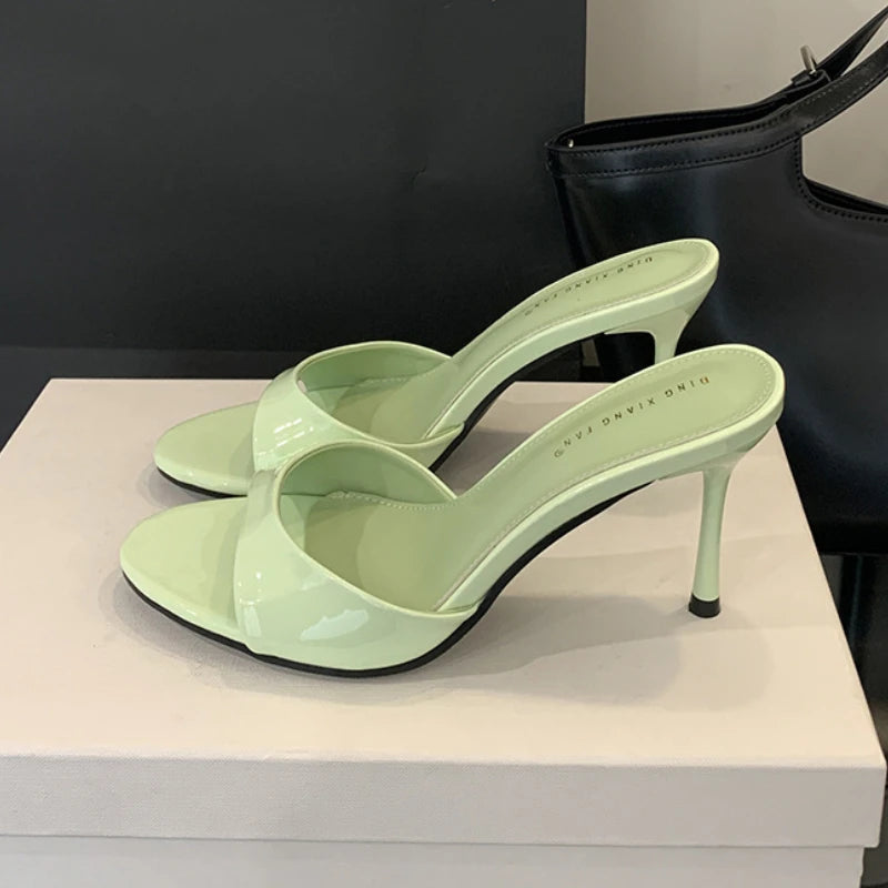 Lbsfy Fashion Thin High Heels Slippers Women Concise Open Toe Summer Slides Female Footwear Shallow Elegant Sandals Ladies Pumps