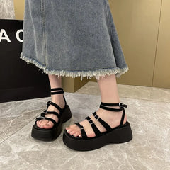 LBSFY  -  New Double Buckle Sandals Women Wedge Fashion Summer Women Shoes Open Toe Platform Sandals Casual Black White Sandals Size 35-40
