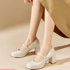 LBSFY -Vintage Style Japanese Women's Shoes Thick Bottom Mary Jane White High Heels Platform Shoes Rubber Sole Adult Women's Footwear S