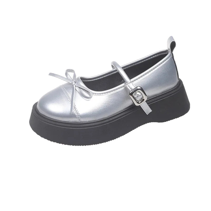 LBSFY -French bowknot Mary Jane Platform Shoes Woman 2025Buckle Strap Pu Leather Casual Shoes Woman Thick Sole Student Jk Uniform Shoes