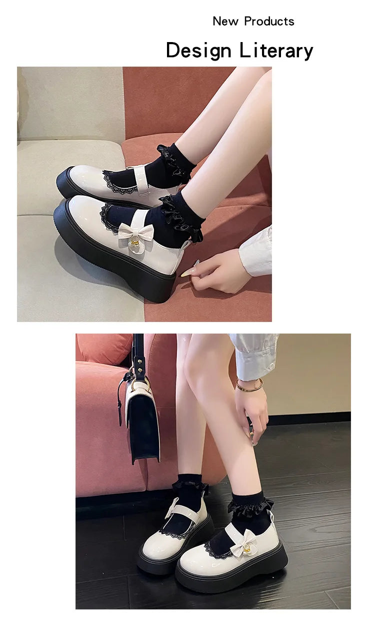 LBSFY -2025 New Fashion Lace Women's Pumps Spring Autumn Mary Jane SHOES Sweet Butterfly Knot Platform Casual Lolita Ladies Shoes