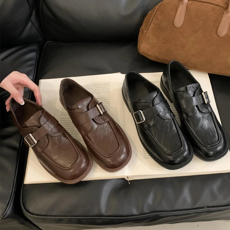 LBSFY  -  Women's Loafers British Style 2025 New Buckle Thick Heel Female Shoes Spring Large Size Women's Oxford Shoes