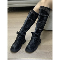 LBSFY  -  Vintage Rivet Women Trouser Legs High Boots Fashion Punk Style Shoes Autumn Winter Thick Heel Ladies Knight Long Booties