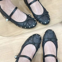 LBSFY -New Style Fashion Elegant Mary Janes Women's Flat Daily Dress Ladies Bow Tie Shallow Buckle Strap Soft Bottom Outdoor Flat Pumps