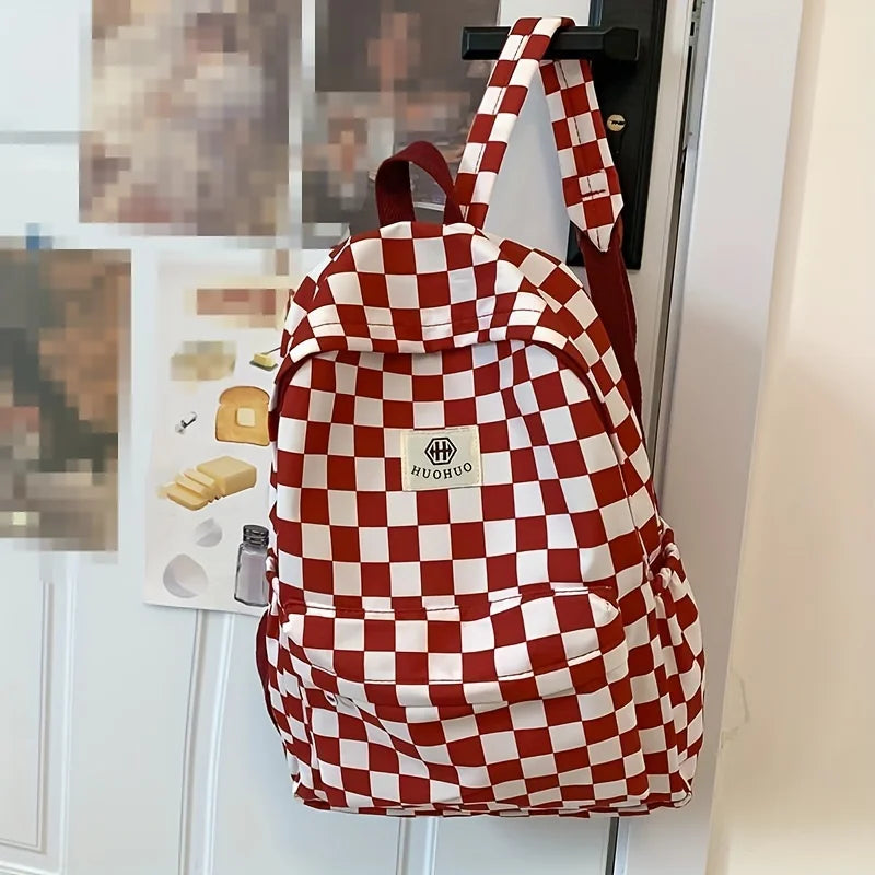 LBSFY -Leisure Backpack Korean Version Checkered Contrasting Color Design, Daily Same Class Backpack, Casual Simple Middle and High Sch