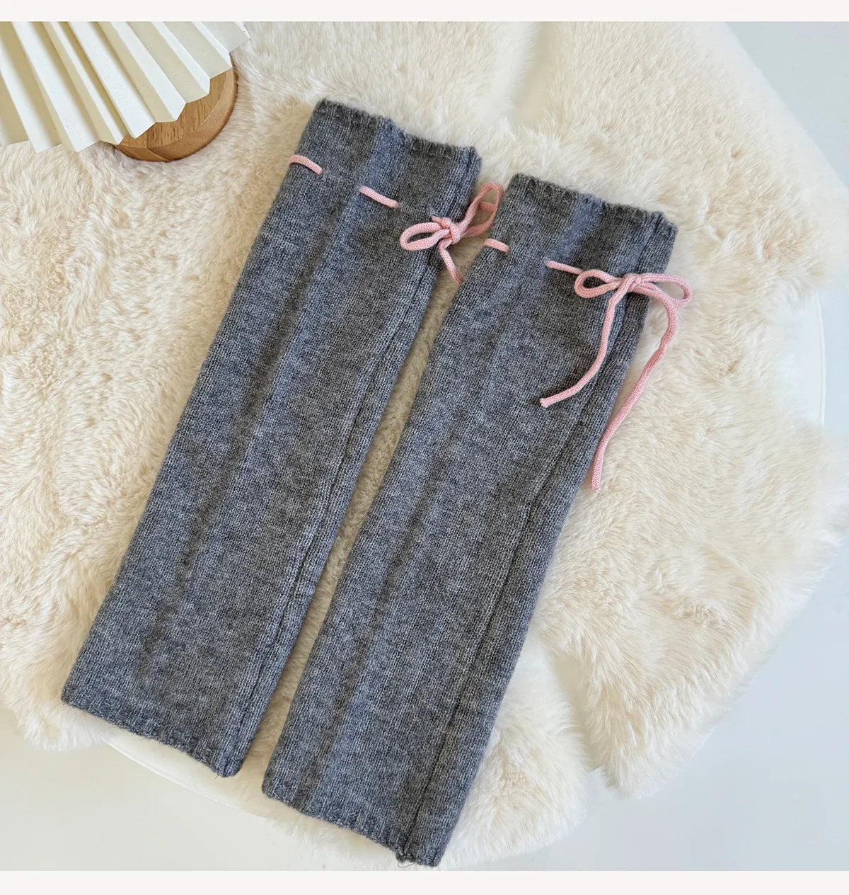 Lbsfy Korea Women Tie Bow Calf Socks Vintage Knit Wool Leggings Covers Socks Y2K Winter Thickened Leg Warmers Harajuku Jk Sleeve