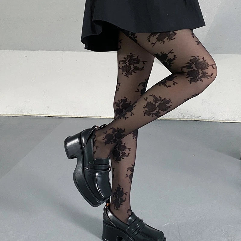Lbsfy Black Rose Flowers Retro Pantyhose Women Sexy Charming Long Stockings Female White Tights Office Ladies Elegant Leggings Hosiery