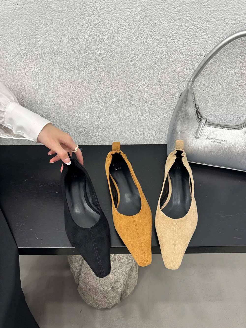 LBSFY  -  Flock Women Loafers Black Beige Brown Shallow Slip On Low Heeled 2024 New Arrivals Autumn Spring Dress Shoes Party Dress Loafers