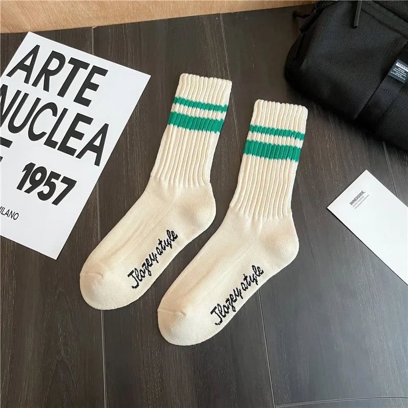 Lbsfy Fashion Unisex Striped Cotton Mid-calf Warm Socks Sweat-absorbent Anti-friction Sports Socks Men Basketball Socks Running Socks