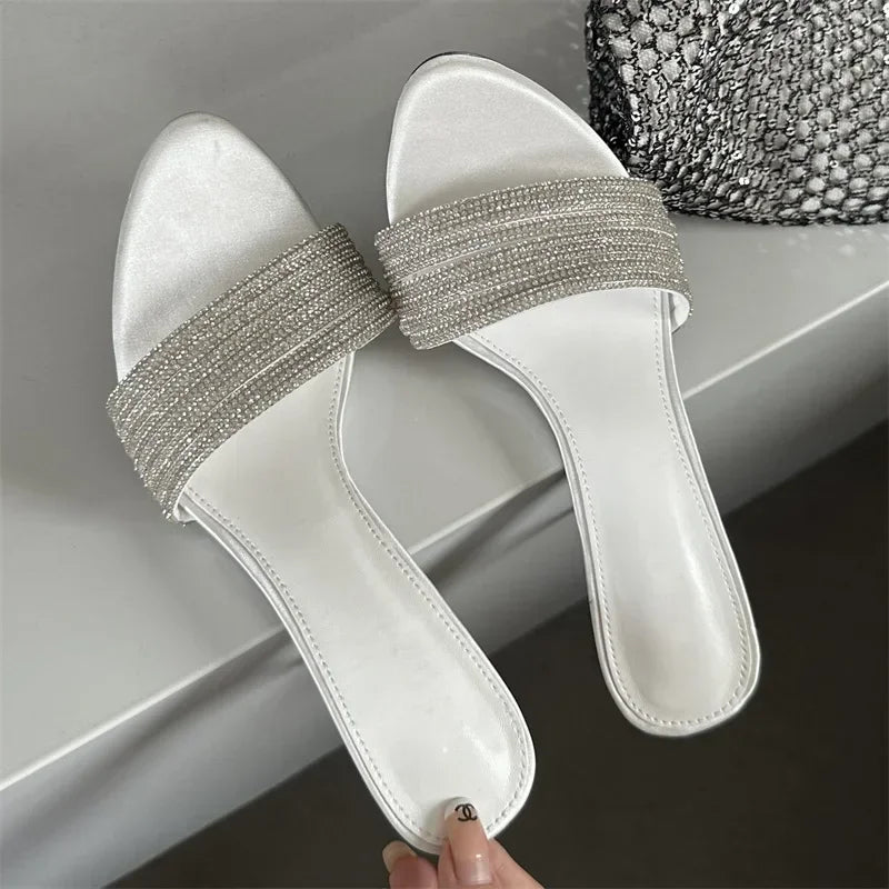 LBSFY -Summer Street Narrow Band Crystal Women Slippers Sexy Thin High Heels Party Prom Open Toe Slide Shoes
