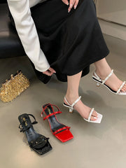 LBSFY  -  Fashion Women Sandals Narrow Band Patent Leather Summer Dress Shoes Thin High Heels Ankle Strap Party Slides Mules Shoes Size 39