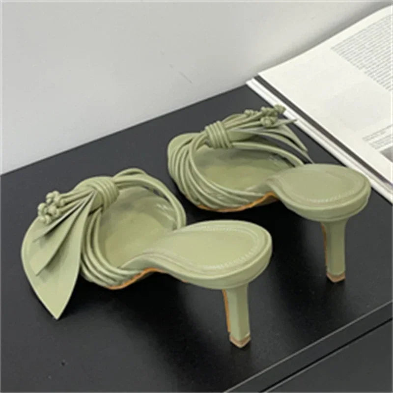 LBSFY -Fashion Open Toe Narrow Band Butterfly-kont Thin Heels Women Slippers Summer Party Dress Slides Shoes