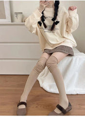 Lbsfy Socks Woman Winter Thick Solid Color Lolita Cute JK Thigh High Stockings Black White Long Socks for Women Fashion Medias