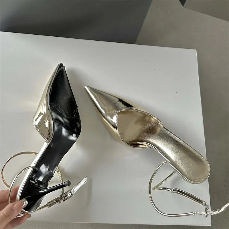 LBSFY -Spring Sexy Pointed Toe Ankle Buckle Strap Woman Pumps Sandals Elegant Thin Low Heels Slingbacks Female Mules Shoes