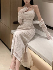 LBSFY -Sexy Women Elegant Bodycon Slim Lace Dress Vintage Casual Backless Evening Party Dresses Female Fashion Long Robe Clothes Autumn