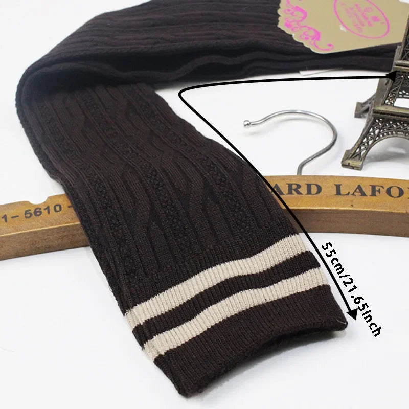 Lbsfy Women Striped Cotton Long Socks Japanese JK Black White Knee High Stockings Students Girls Solid Color Long Tube Leg Warm Socks