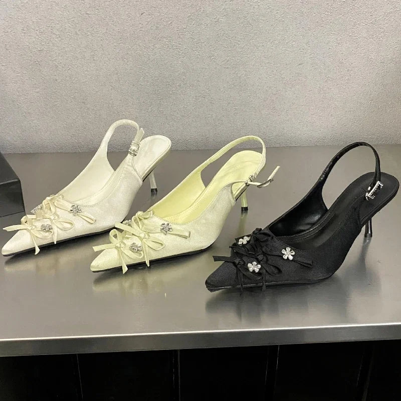 Lbsfy Designer Pointed Toe Thin High Heels Ladies Butterfly-knot Elegant Slingback Sandals Female Party Dress Shoes Women Pumps