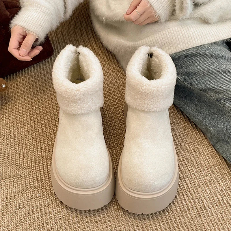 LBSFY  -  Winter Warm Plush Women Snow Boots Fashion Platform Flats Cotton Shoes Concise Short Botas De Mujer