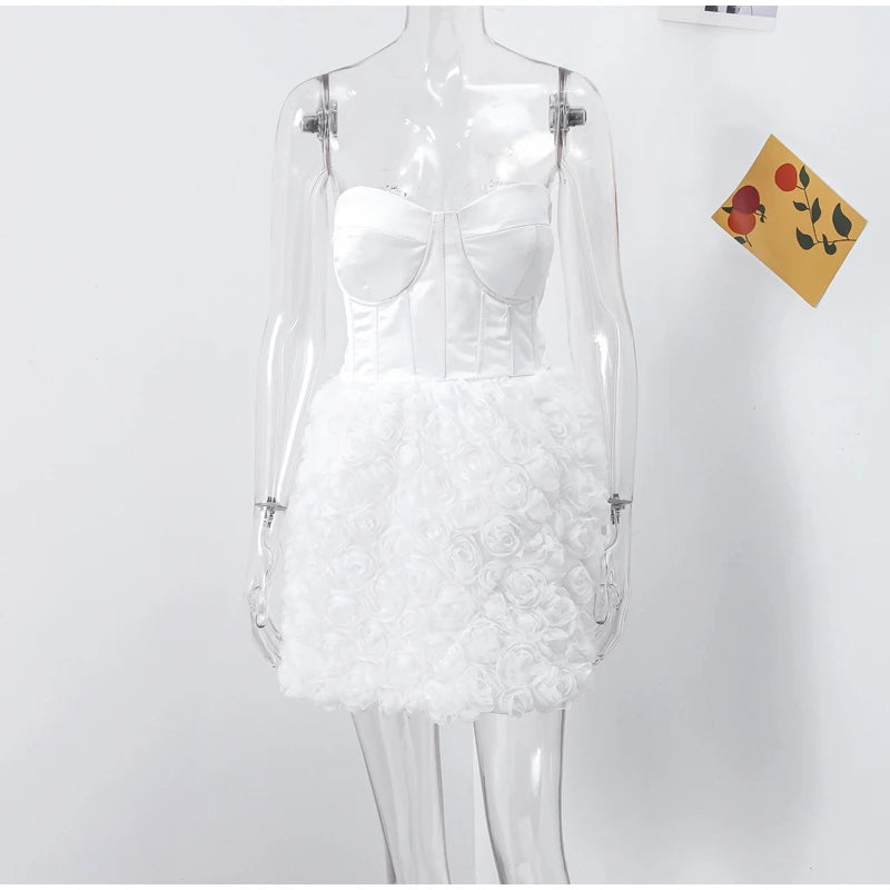 LBSFY -3D Flowers Short Wedding Dresses Women White Luxury Lace Up Back Mini Bride Dress Customized Evening Party Gowns Vestidos Lady