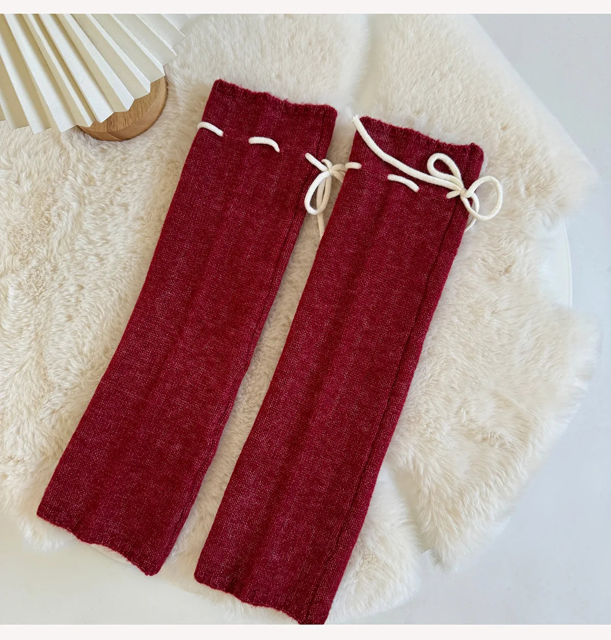 Lbsfy Korea Women Tie Bow Calf Socks Vintage Knit Wool Leggings Covers Socks Y2K Winter Thickened Leg Warmers Harajuku Jk Sleeve