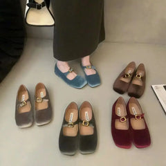 LBSFY  -  2024 Winter New Women Flats Fashion  Velvet Round Toe Ladies Casual Mary Jane Shoes Soft Sole Ballerinas Shoes