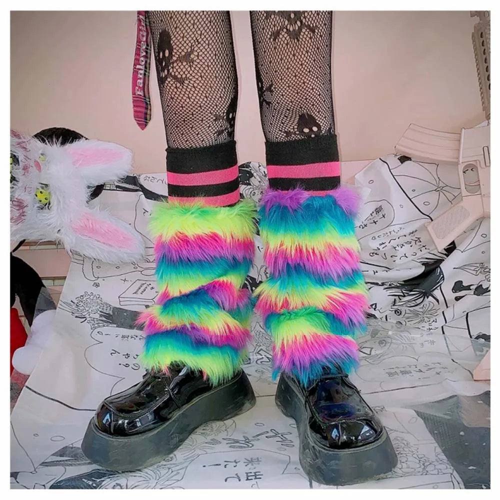 Lbsfy Furry Leg Warmers Y2K Goth White Faux Fur Leg Warmers Boot Covers Lady Cute Jk Knee-length Hipster Warm Sock Fashion Socks