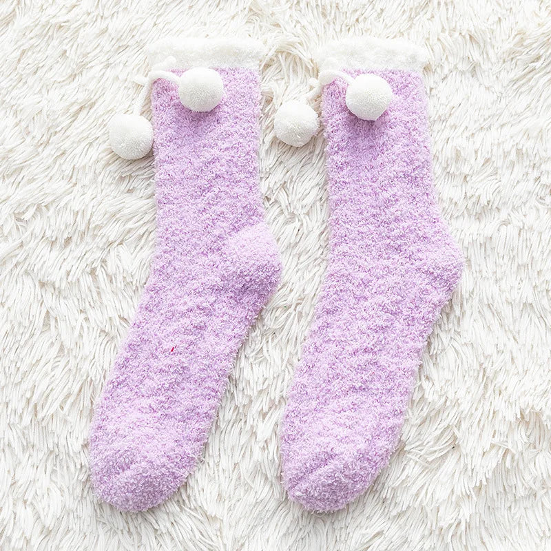 Lbsfy Socks Women Ladies Girls Warm Knee Cute Kawaii Sweet Style Autumn Winter Soild Warm Coral Fleece Warm Thick Home Socks Stockings