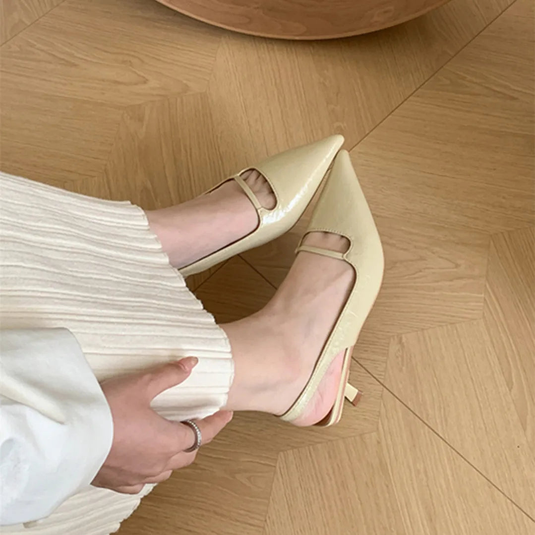 LBSFY -Brand Women Sandals Fashion Pointed Toe Shallow Slip On Slingback Shoes Thin Med Heel Outdoor Dress Shoes Mujer