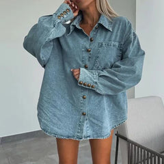 LBSFY  -  2025 Women Elegant Denim Solid 2Pc Outfits Casual Long Sleeves Irregular Slim Sets Fashion Lapel Button Coat & Mini Pants Suits