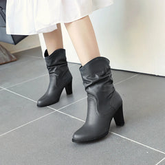 LBSFY  -  Size 33-48 Women Boots 8cm High Heel Pu Leather Large Size Handmade Ankle Boots Chunky Heel
