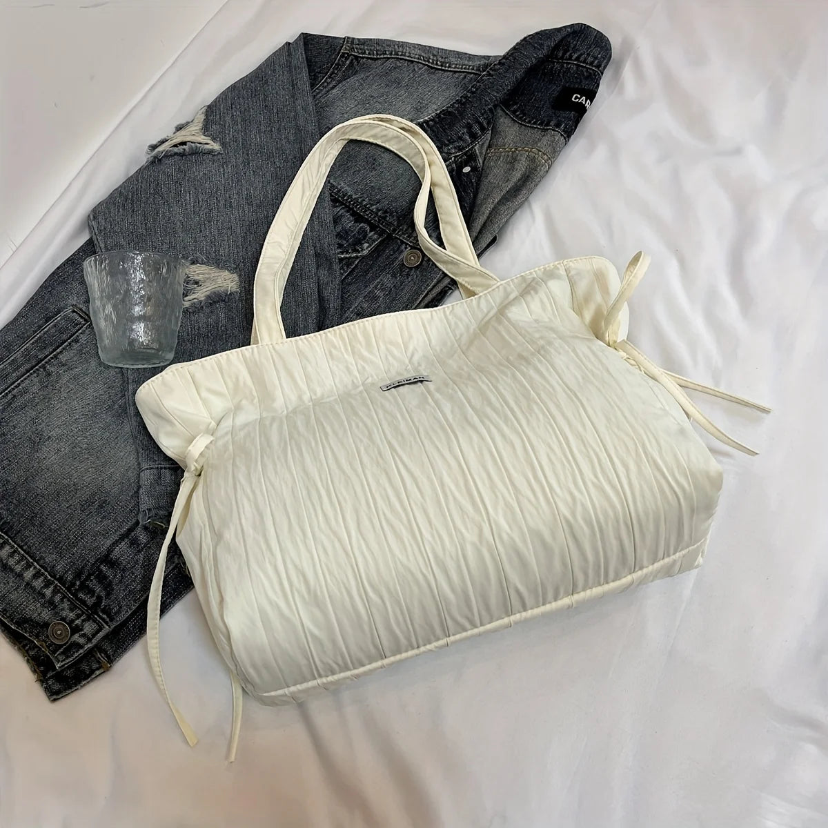 LBSFY -Ladies' Shoulder Bag, Fashionable, Casual, Versatile, Large Capacity, College Style Class Bag, Bow Tie Drawstring Tote Bag